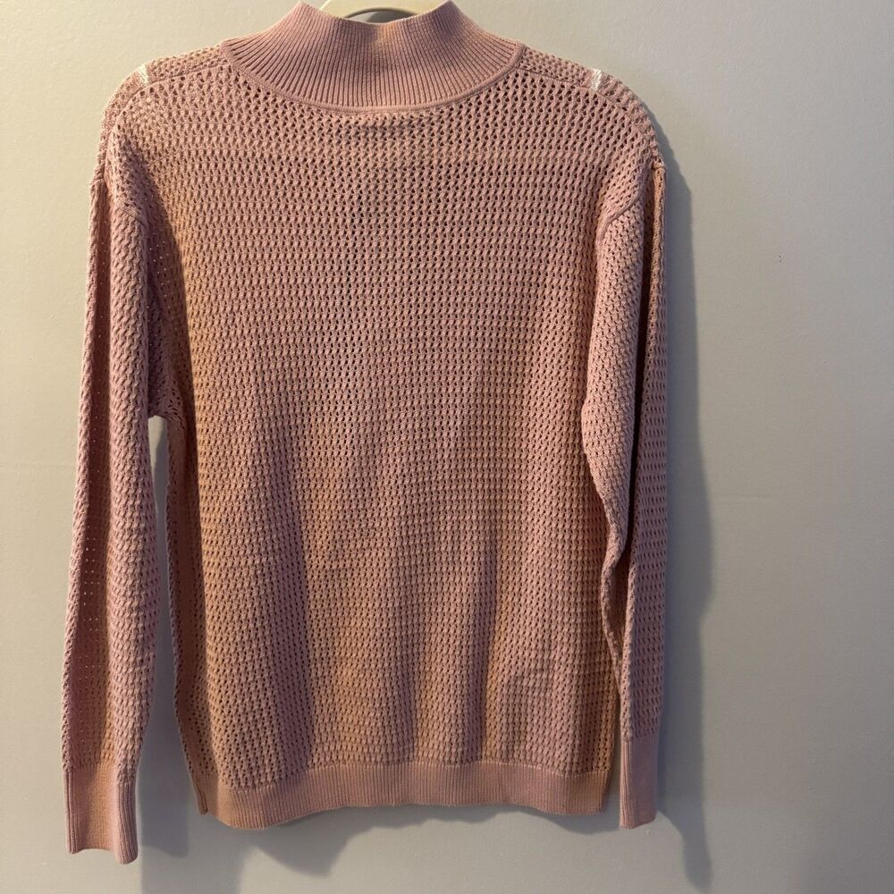 Varley Calva Knit Polo Sweater Pink Mauve V-Neck, Sheer, Small NWT - Picture 7 of 14